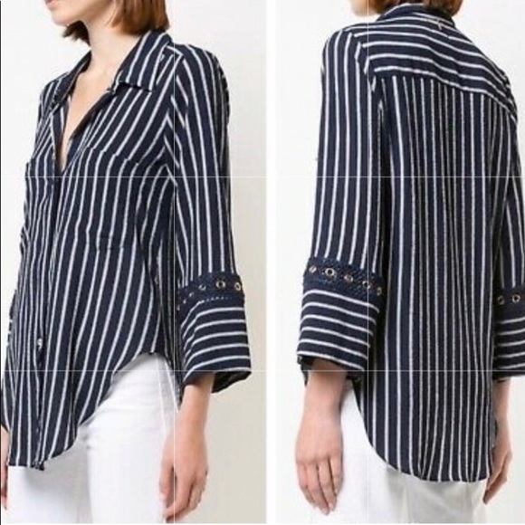 Misa Los Angeles Navy White Stripe Button Down Shirt - Picture 12 of 12
